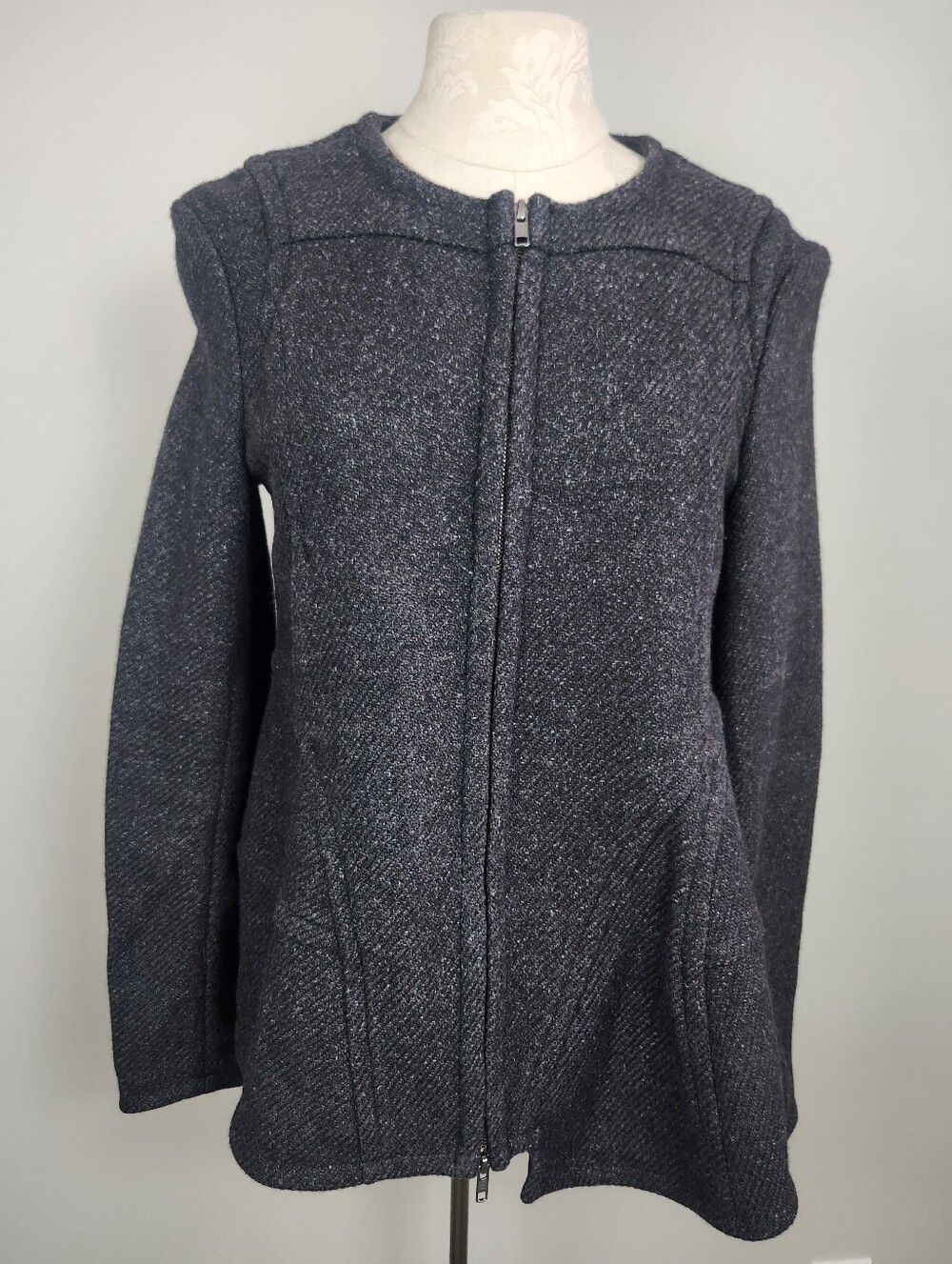 Marni Wool Blend Pea Coat Jacket Luxury Designer Charcol Asymmetrical Hem Preppy
